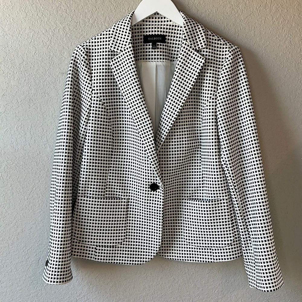 Talbots Black and White Checkered Blazer
